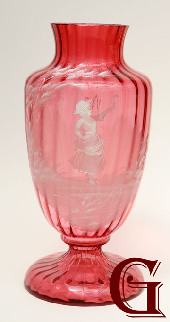 cranberry glass Mary Gregory vase